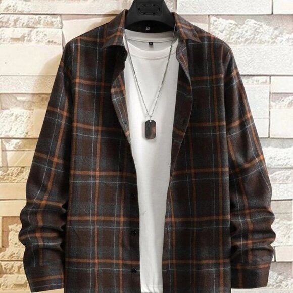 Brown Mens Plaid Shirt - Picture 1 of 7